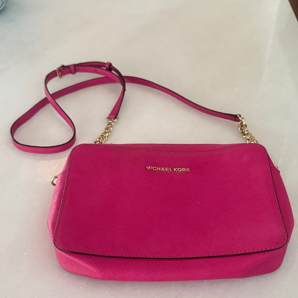 Michael Kors Fuchsia Crossbody Bag with Gold Accents